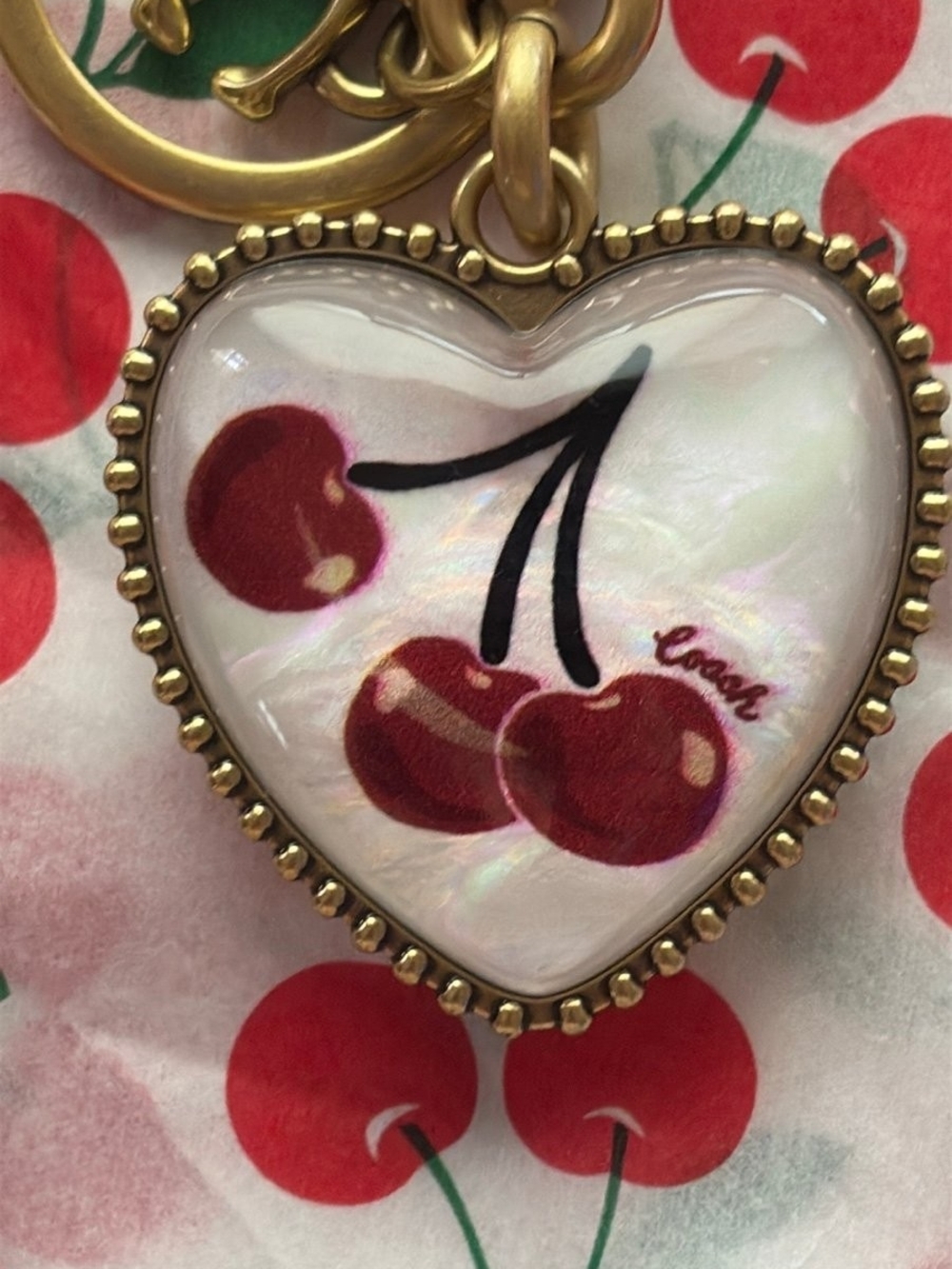 COACH VINTAGE CHERRY RESIN PUFFY HEART BAG CHARM FOB "C" CHARM CZ125